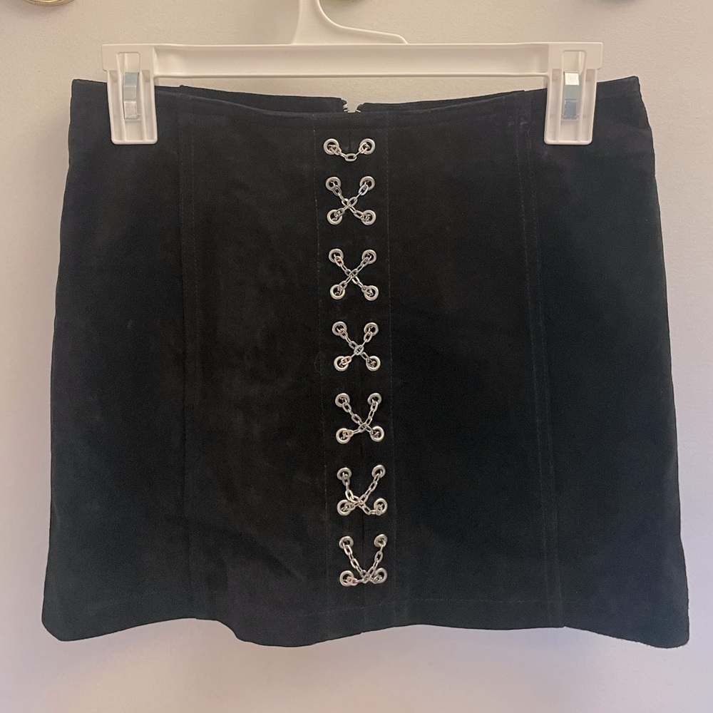 Black mini skirt with chain lace-up, size 8